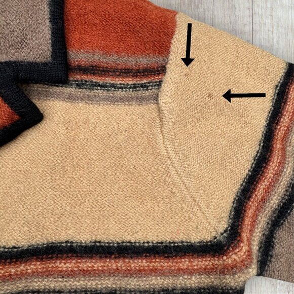 DB OHARA NWT Vintage Wool Blanket Sweater Fall Earthy Stripe Double Breasted M - Picture 4 of 9